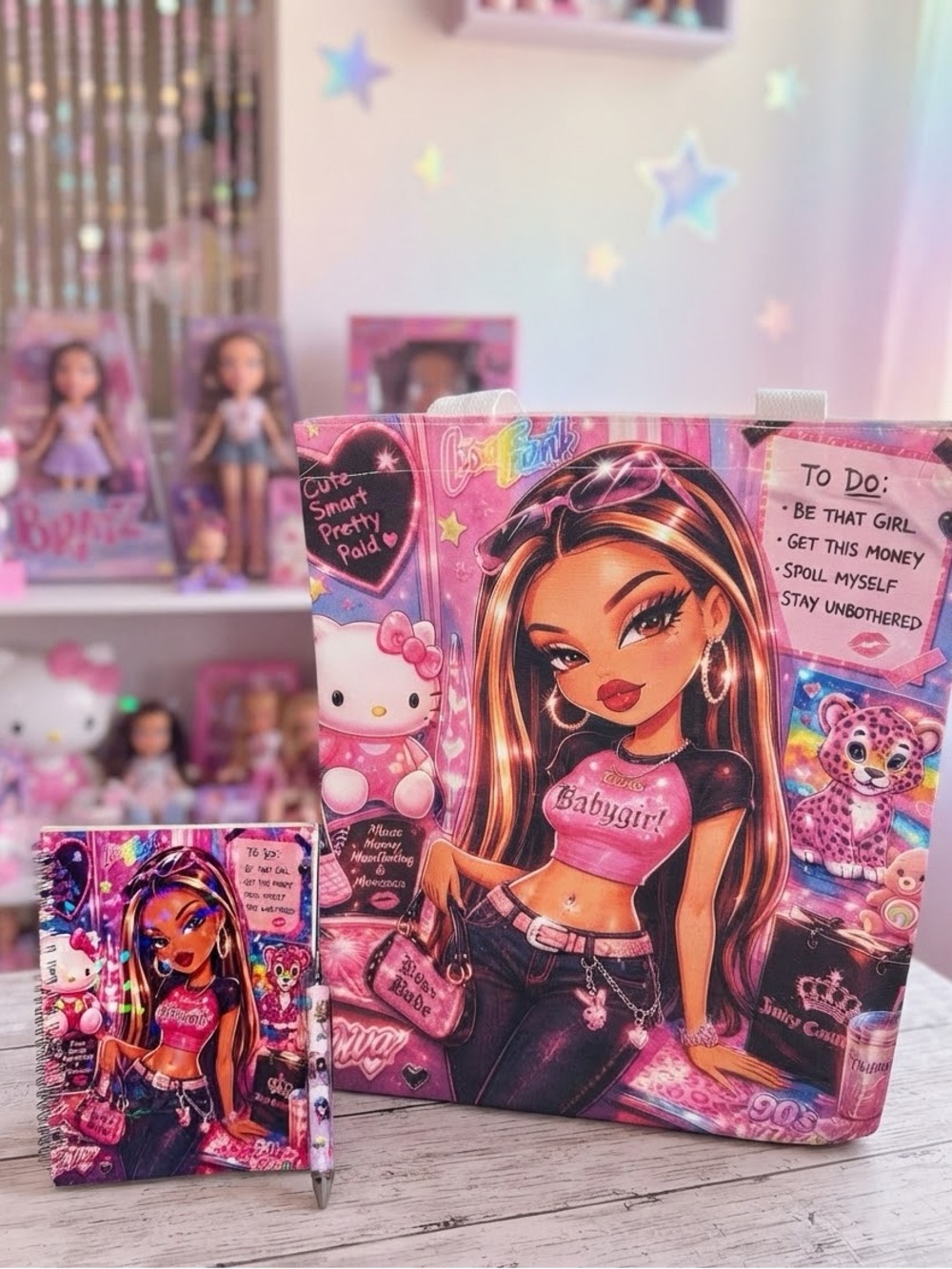 Pink Bratz-Inspired Tote Bag and Notebook Set - Pink